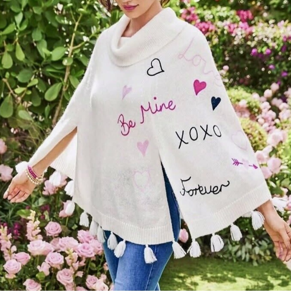 Lilly Pulitzer White Poncho with Pink and Black Accents